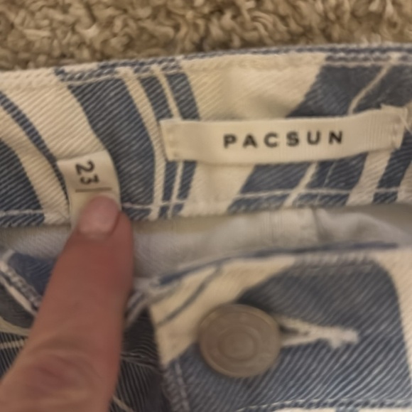 PacSun Boyfriend Carpenter Pants Women's 26 White Blue Swirl Print Mom High-Rise - Picture 2 of 3